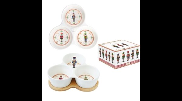 R2S.2181NUTC Porcelán 3 részes kínálótálka bambusztálcán 20