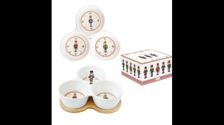 R2S.2181NUTC Porcelán 3 részes kínálótálka bambusztálcán 20