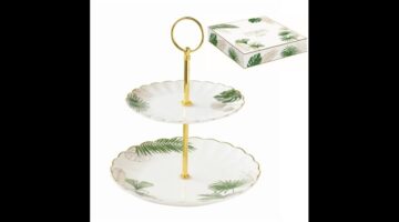 R2S.1284EXOT Porcelán süteményes állvány 2 emeletes