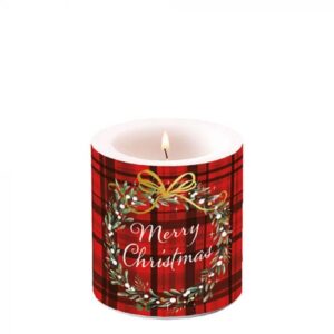 AMB.39215565 Christmas Plaid red átvilágítós gyertya 8x7