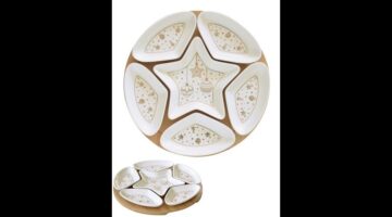 R2S.2186CHLI Porcelántálka 6db-os szett kerek bambusztálcán 25cm