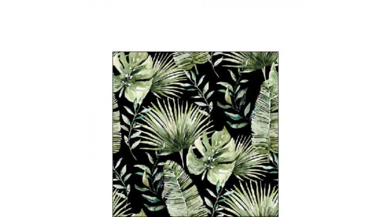 AMB.12518216 Jungle leaves black papírszalvéta 25x25cm