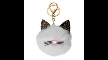 CLEEF.JZKC0091 Fém kulcstartó fehér pom-pom cicával