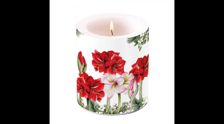 AMB.39320275 Blooming amaryllis white átvilágítós gyertya 10x10xcm