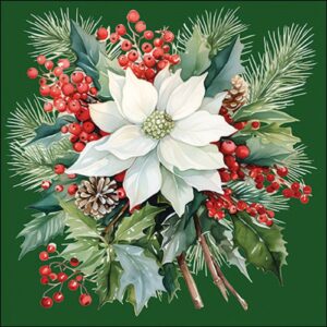 AMB.33319931 Poinsettia bouquet green papírszalvéta 33x33cm