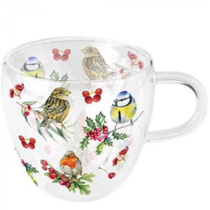 AMB.34419955 Birds in Winter duplafalú borosilicate üvegcsésze 0