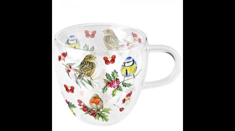 AMB.34419955 Birds in Winter duplafalú borosilicate üvegcsésze 0