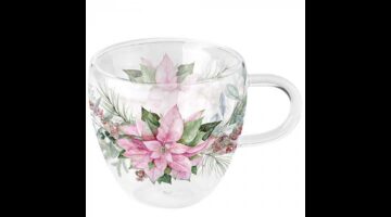 AMB.34420285 Pink poinsettia duplafalú borosilicate üvegcsésze 0