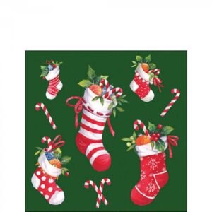AMB.32520201 X-mas stockings green papírszalvéta 25x25cm