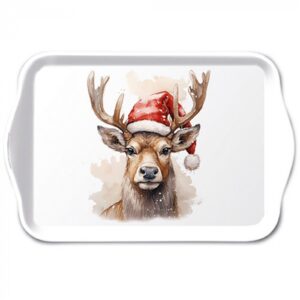 AMB.33720280 Deer with Santa hat white műanyag kistálca 13x21cm