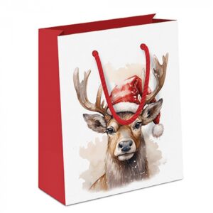 AMB.31220280 Deer with Santa hat white papír ajándéktáska 22x13x25cm