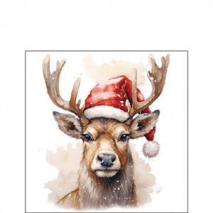AMB.32520280 Deer with Santa hat white papírszalvéta 25x25cm