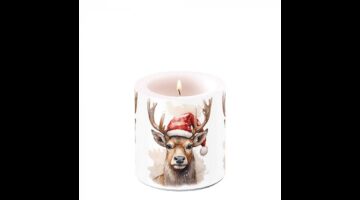 AMB.39220280 Deer with Santa hat white átvilágítós gyertya 8x7