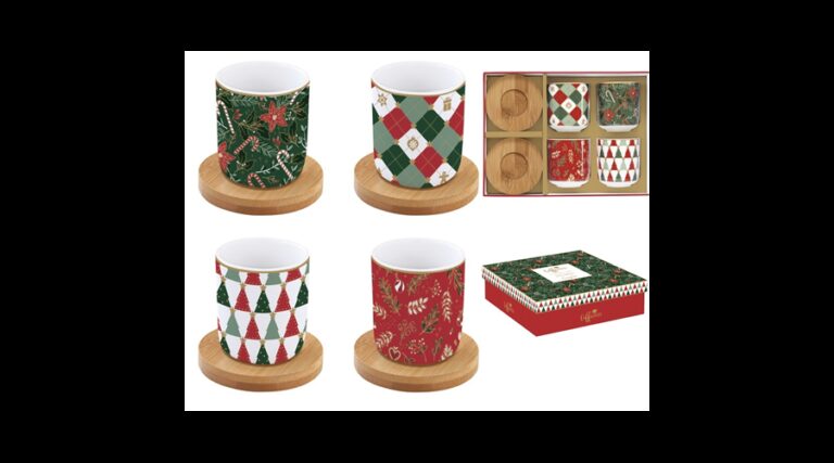 R2S.1476FACH Porcelán eszpresszópohár+bambuszalj 4 személyes