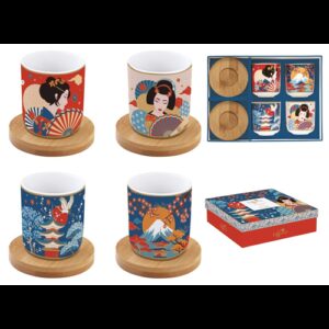 R2S.1476TOKY Porcelán eszpresszópohár+bambuszalj 4 személyes