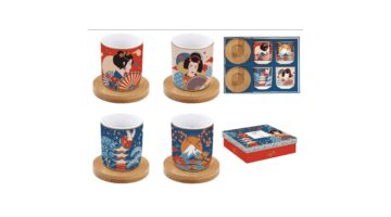 R2S.1476TOKY Porcelán eszpresszópohár+bambuszalj 4 személyes