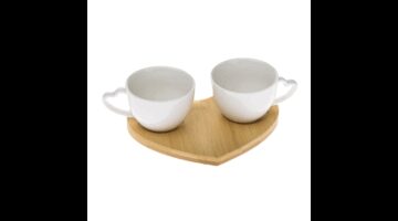 DAK.SYM4008 Porcelán kávéscsésze 2személyes bambusz szívtálcán
