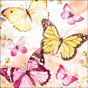 AMB.13319851 Fluttering butterflies pink papírszalvéta 33x33cm