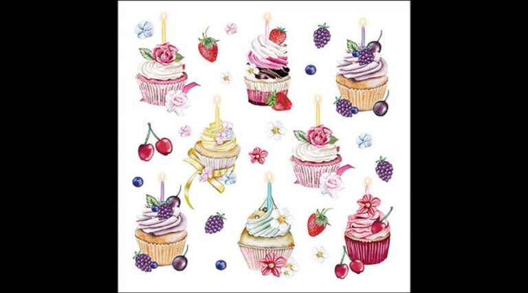 AMB.13319535 Fruity Cupcakes white papírszalvéta 33x33cm