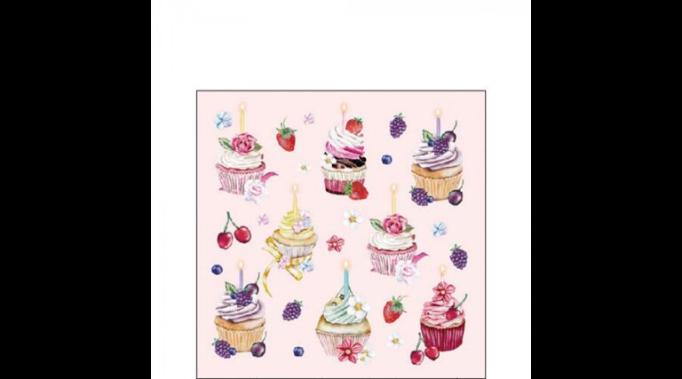 AMB.12519536 Fruity Cupcakes pink papírszalvéta 25x25cm