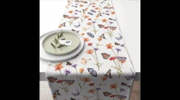 AMB.16619335 Butterfly garden white asztali futó 40x150cm