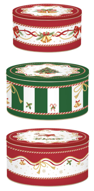 Fémdoboz 3 db-os szett kerek,19,5x8/16,5x7,5/13,5x6,5cm, Christmas Tale