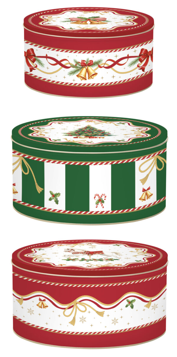 Fémdoboz 3 db-os szett kerek,19,5×8/16,5×7,5/13,5×6,5cm, Christmas Tale