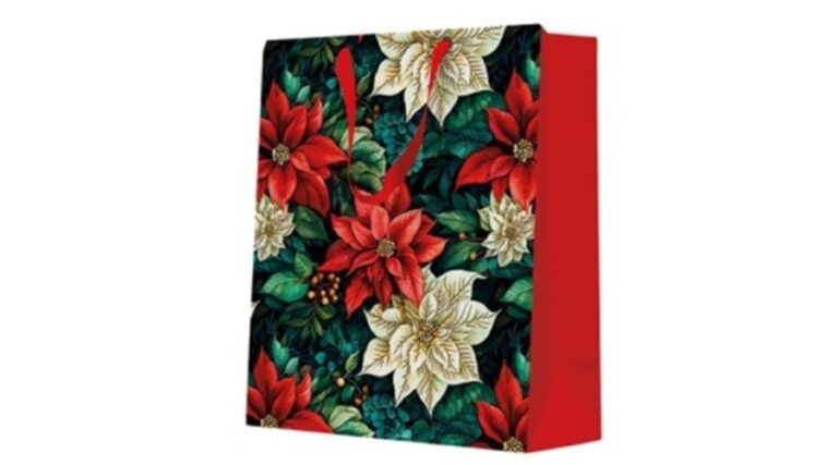 P.W.AGB2019903 Poinsettia On Black papír ajándéktáska medium 20x25x10cm