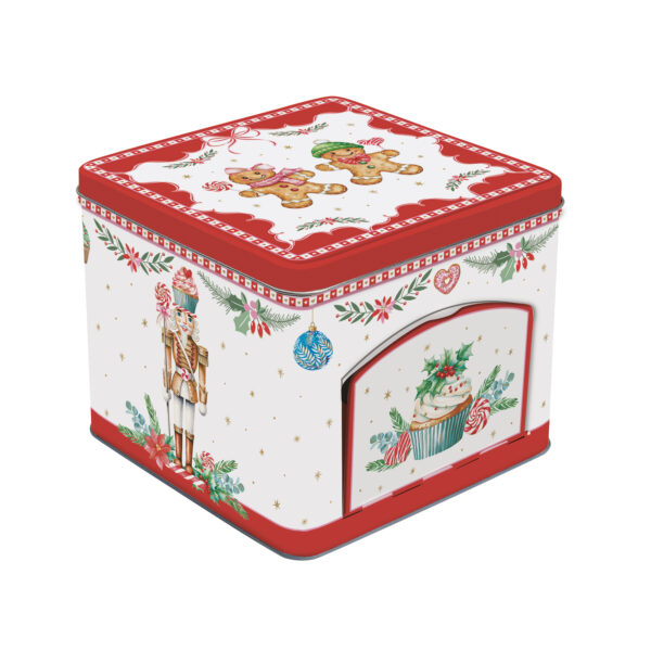 Cukorkás fémdoboz 14x14x12cm, Sweet Christmas