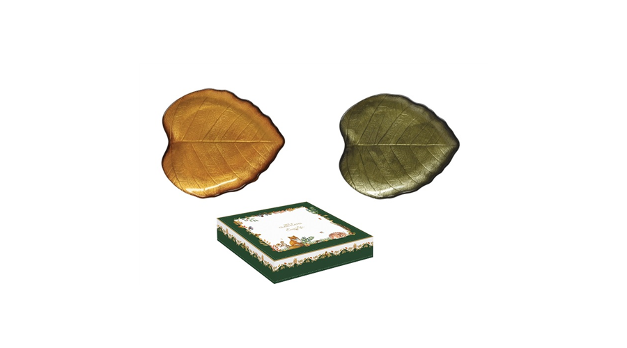 R2S.1536FODG Hársfalevél üvegtányér 2db-os szett