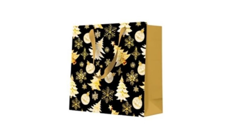 P.W.AGB2020110 Golden Christmas Tree Black papír ajándéktáska cd-s 17x17x6cm