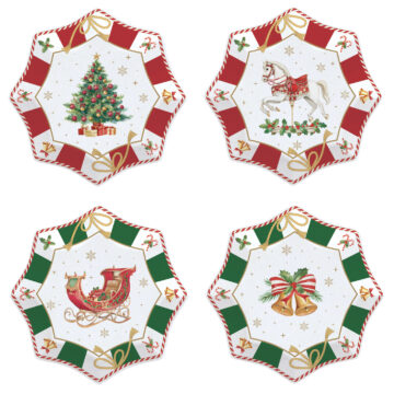 Porcelán desszerttányér 4 db-os szett, 16cm, dobozban, Christmas Tale