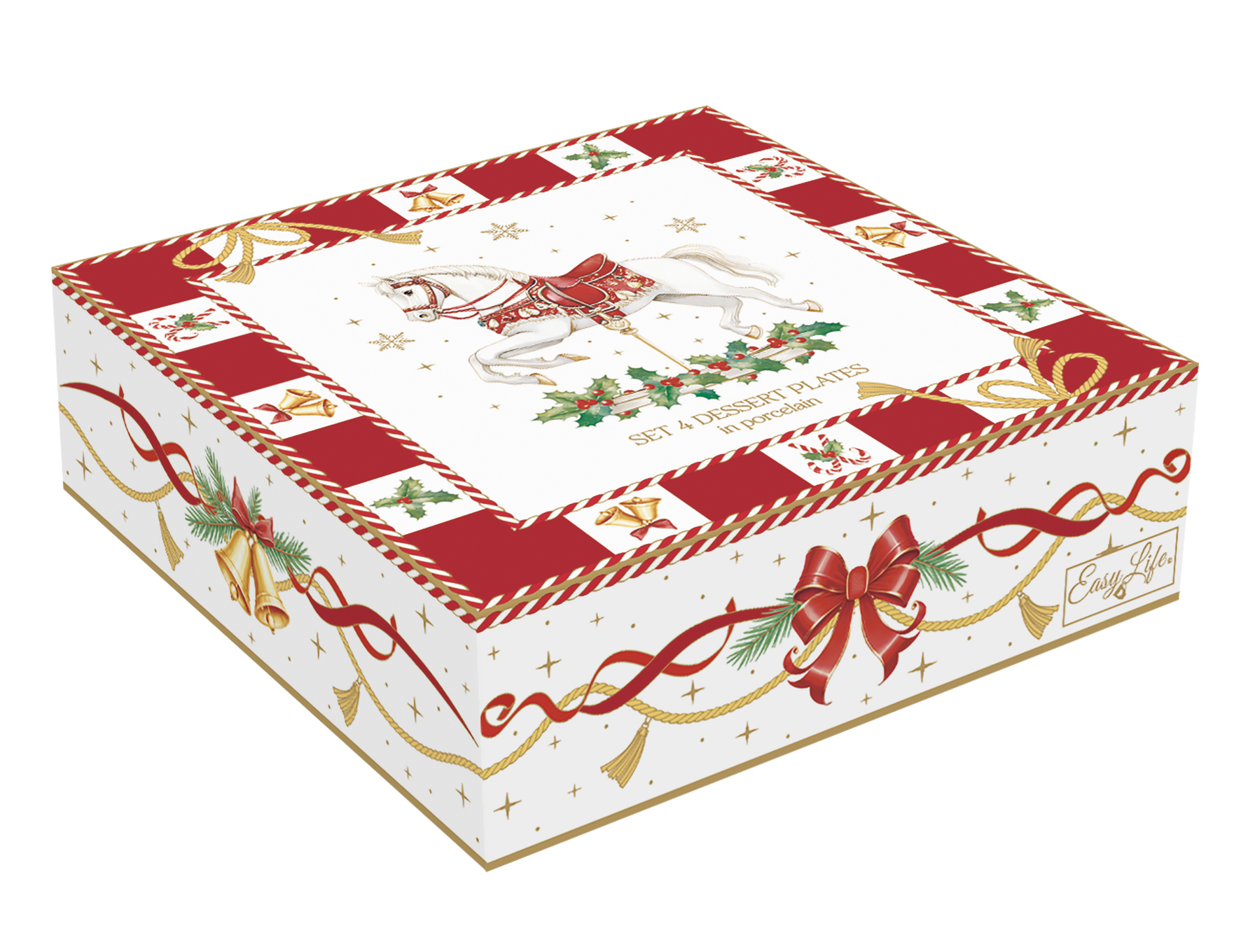 Porcelán desszerttányér 4 db-os szett, 16cm, dobozban, Christmas Tale