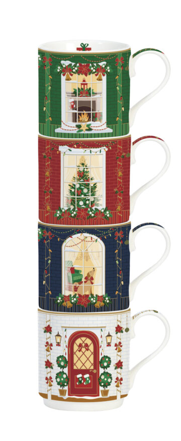 Porcelán bögreszett 4 db-os, 275ml, egymásba sorolós, dobozban, Festive Avenue, Atmosphere
