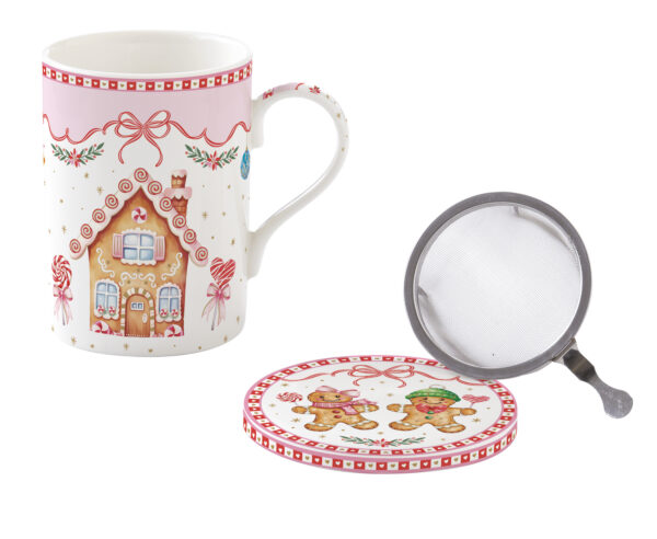 Porcelán szűrősbögre tetővel, 350ml, dobozban, Sweet Christmas