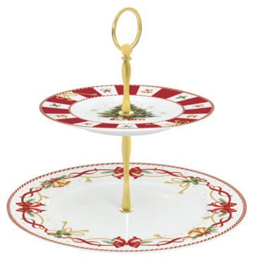 Porcelán süteményes állvány 2 emeletes, 19/27cm, dobozban, Christmas Tale