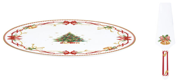 Porcelán tortatál lapáttal, 32cm, dobozban, Christmas Tale