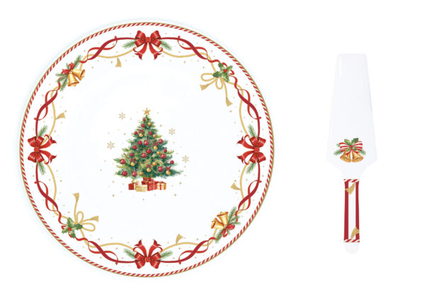 Porcelán tortatál lapáttal, 32cm, dobozban, Christmas Tale