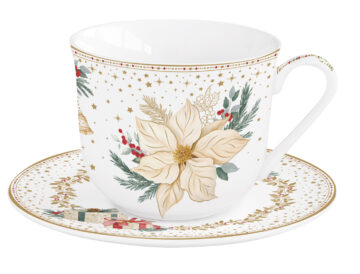 Porcelán reggelizőcsésze+alj 370ml, dobozban, White Elegance