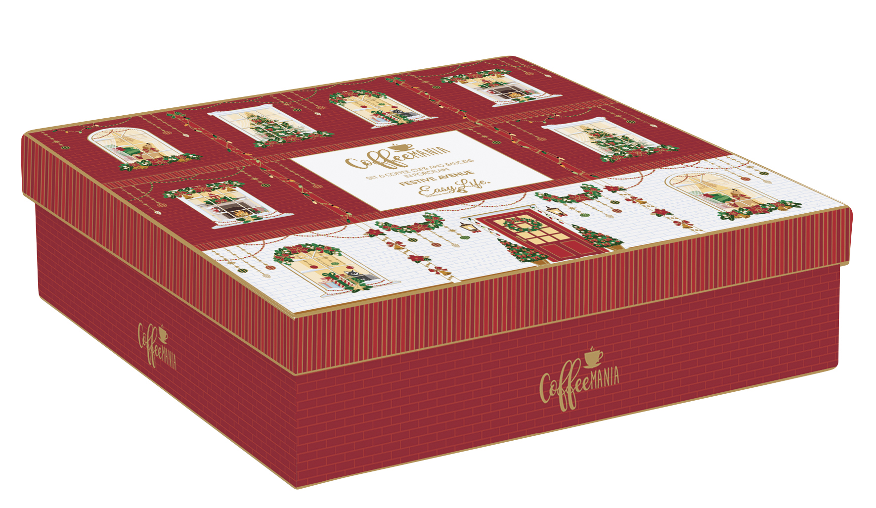 Porcelán eszpresszócsésze+alj 6 személyes, 100ml, dobozban, Coffee Mania, Festive Avenue