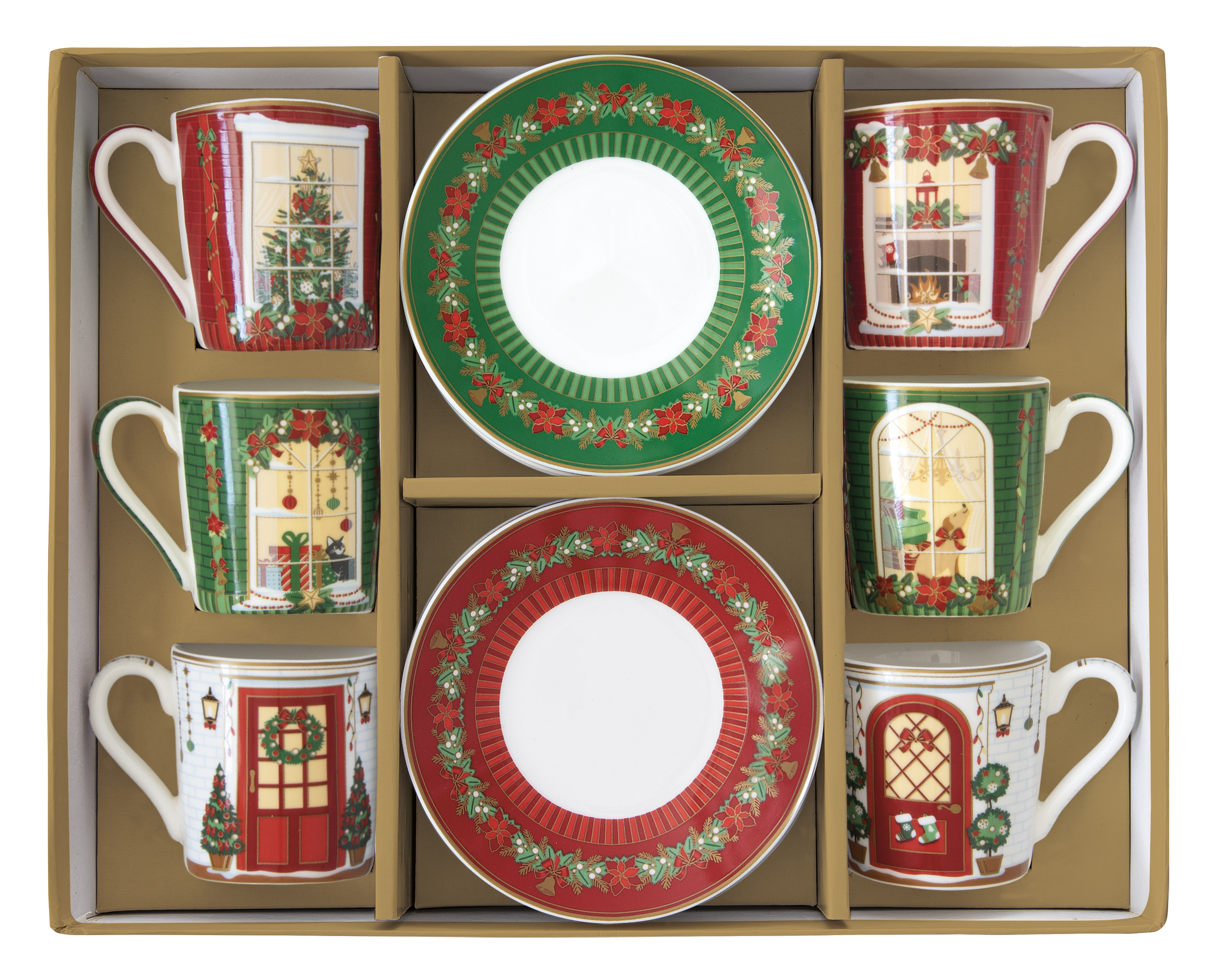 Porcelán eszpresszócsésze+alj 6 személyes, 100ml, dobozban, Coffee Mania, Festive Avenue