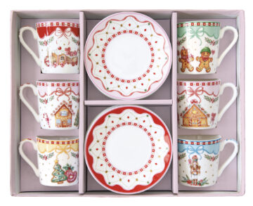 Porcelán eszpresszócsésze+alj 6 személyes, 100ml, dobozban, Coffee Mania, Sweet Christmas