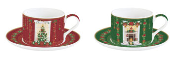 Porceláncsésze+alj 240ml, 2 személyes, dobozban, Coffee Mania, Festive Avenue