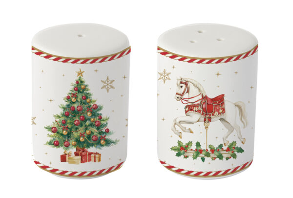 Porcelán só-borsszóró szett, 7cm, dobozban, Christmas Tale
