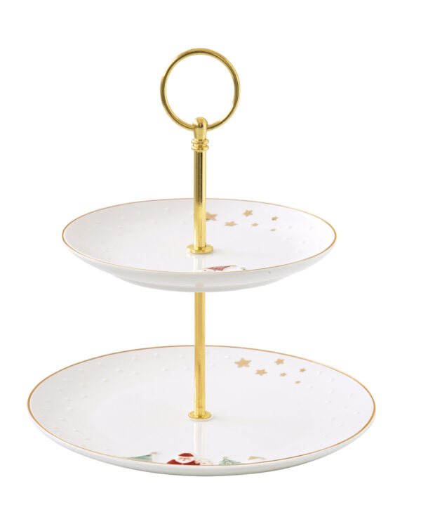 Porcelán süteményes állvány 2 emeletes, 16/21cm, dobozban, Let it Snow