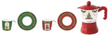 Porcelán eszpresszócsésze+alj 2 személyes, 100ml, kávéfőzővel, dobozban, Festive Avenue, Coffee Mania