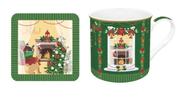 Porcelánbögre 300ml, parafa poháralátéttel, dobozban, Festive Avenue, Atmosphere