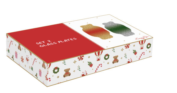 Szaloncukor üvegtál 2 db-os szett, piros-zöld, 20,5x9cm, dobozban, Christmas Twist