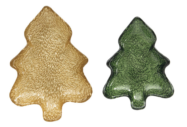 Fenyőfa üvegtál 2 db-os szett, arany-zöld, 20×13/16x11cm, dobozban, Christmas Twist