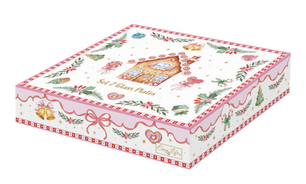 Üvegtálszett 2 db-os, 16,5x15cm, mézeskalács házikó forma, dobozban, Sweet Christmas